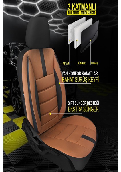 Citroen C3 Uyumlu Koltuk Kılıfı Mirage Serisi - Taba