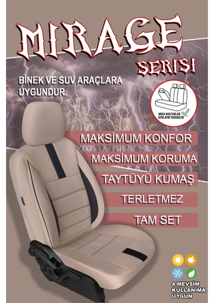 Toyota Corolla Uyumlu Koltuk Kılıfı Mirage Serisi - Bej