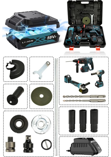 3 Lü Set Torklu Vidalama Somun Sıkma Şarjlı Matkap 2-26MM Şarjlı Taşlama 125MM fiyatları