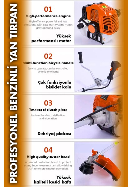 Yan Tipi Benzinli Motorlu Ot Çalı Tırpanı Çim Biçme Makinesi Tırpan