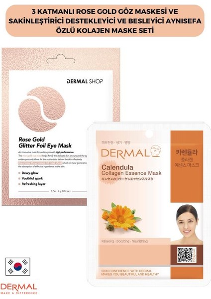 3 Katmanlı Rose Gold Göz Maskesi ve Sakinleştirici Destekleyici ve Besleyici Aynısefa Özlü Kolajen Maske Seti 2 Adet