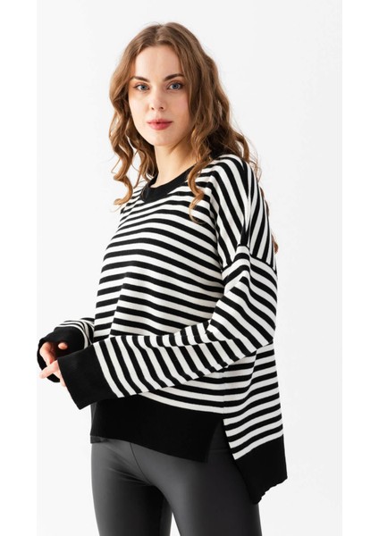 Çizgili Oversize Triko Kazak 6336 fiyatları