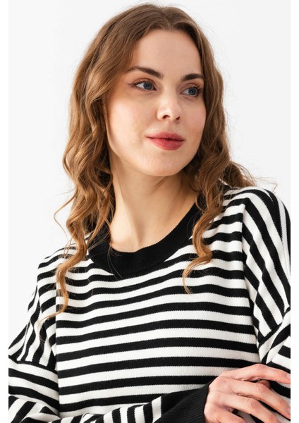 Çizgili Oversize Triko Kazak 6336 modelleri