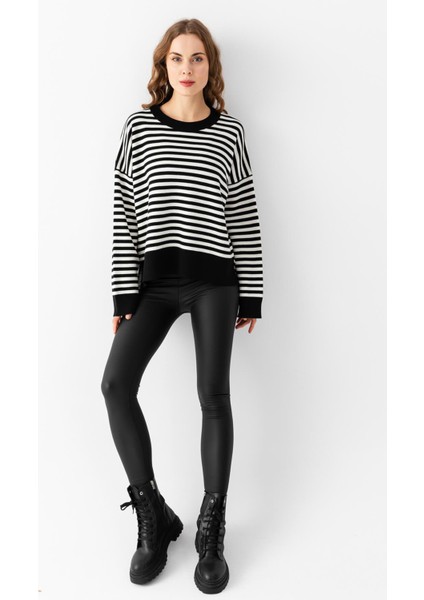 Çizgili Oversize Triko Kazak 6336 indirimleri