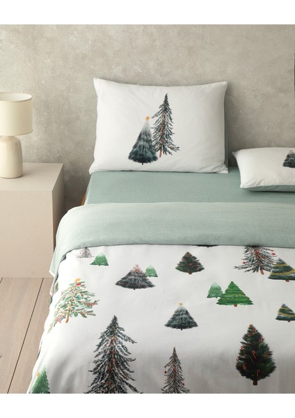 English Home Pine Serenity Dijital Baskılı Soft Cotton Tek Kişilik Nevresim Takımı Yeşil