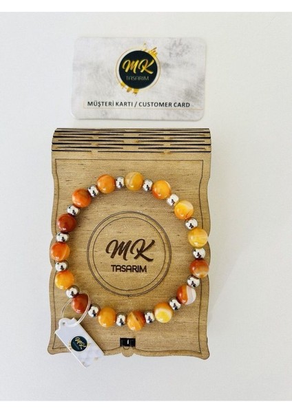 Gerçek Turuncu Akik Taşı Bileklik MK.016.010
