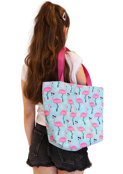 Pembe Flamingo Desenli Kız Çocuk Plaj Çantası, Baskılı Çocuk Günlük Çanta fırsatları
