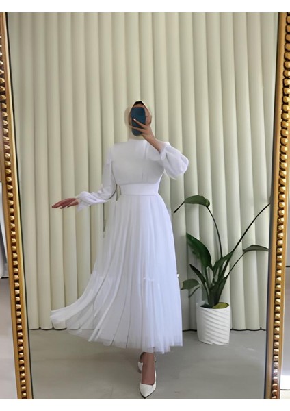 Tül Beyaz Tesettür Elbise fiyatları