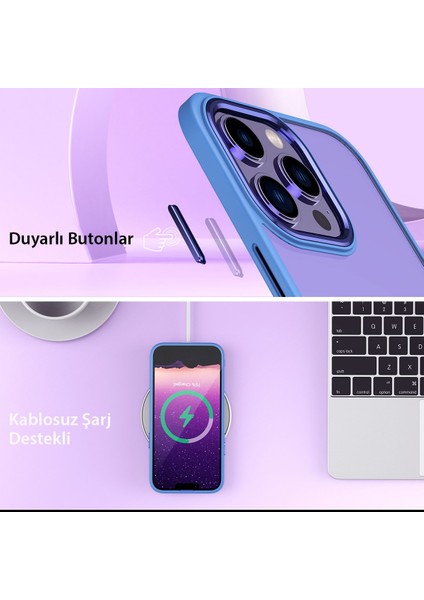 Apple iPhone 15 Pro Max Kılıf Kenarları Renkli Çerçeveli Kapak - Lacivert