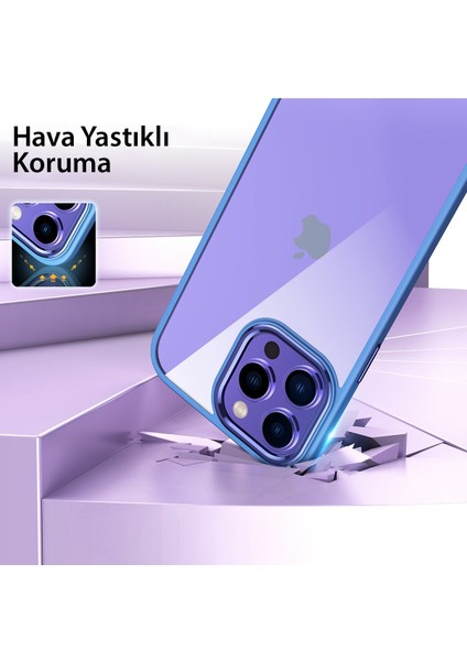 Apple iPhone 15 Pro Max Kılıf Kenarları Renkli Çerçeveli Kapak - Lacivert