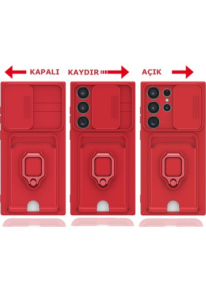 Samsung Galaxy S23 Ultra Kılıf Kartvizitli Askılı Standlı Kapak - Kırmızı