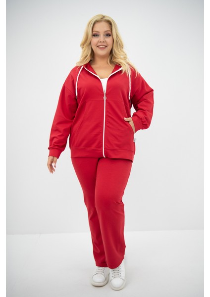 Kadın Büyük Beden Kapüşonlu Cep Detaylı Eşofman Takımı 8139-25