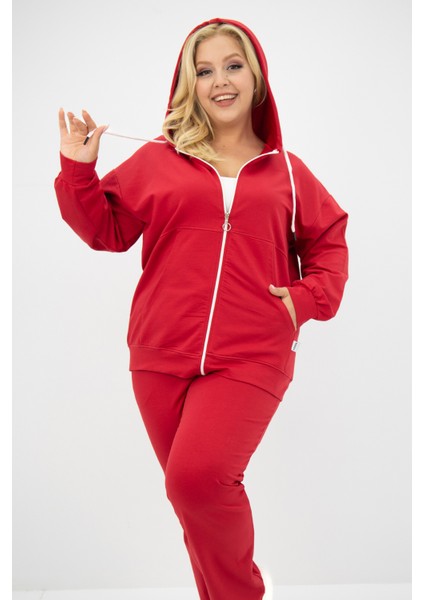 Kadın Büyük Beden Kapüşonlu Cep Detaylı Eşofman Takımı 8139-25 fiyatları