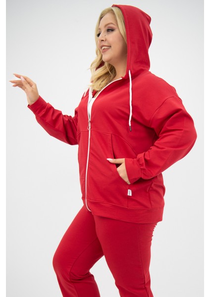 Kadın Büyük Beden Kapüşonlu Cep Detaylı Eşofman Takımı 8139-25 modelleri