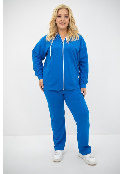 Kadın Büyük Beden Kapüşonlu Cep Detaylı Eşofman Takımı 8139-25