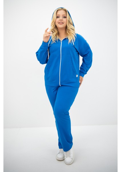 Kadın Büyük Beden Kapüşonlu Cep Detaylı Eşofman Takımı 8139-25 fiyatları