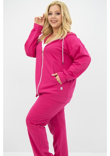 Kadın Büyük Beden Kapüşonlu Cep Detaylı Eşofman Takımı 8139-25 fiyatları