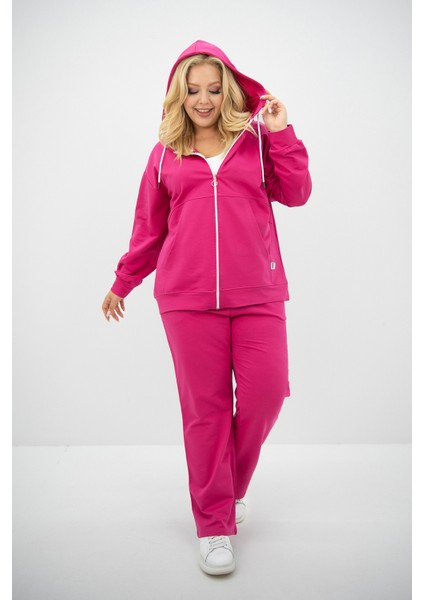 Kadın Büyük Beden Kapüşonlu Cep Detaylı Eşofman Takımı 8139-25 modelleri
