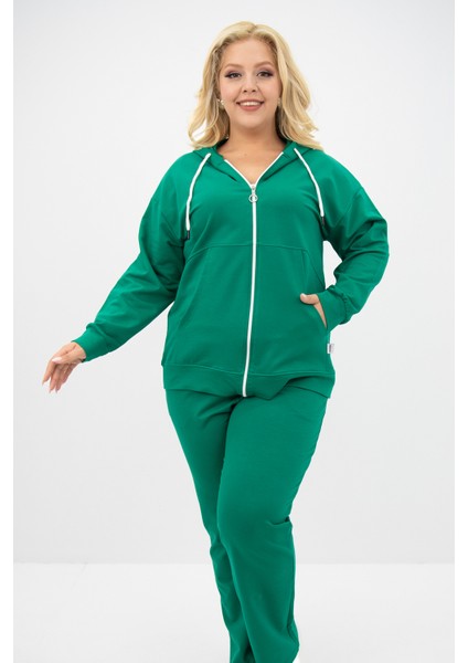Kadın Büyük Beden Kapüşonlu Cep Detaylı Eşofman Takımı 8139-25