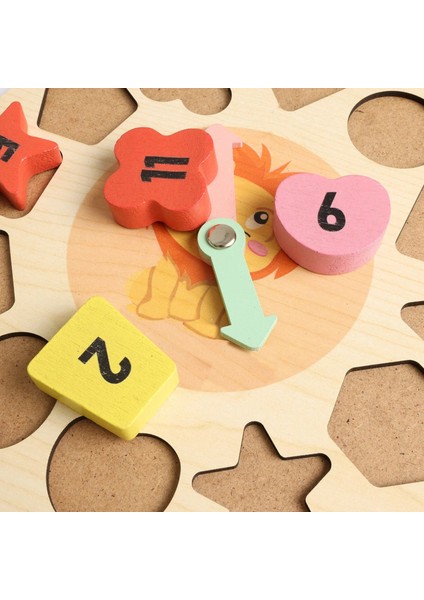 Macco Toys Ahşap Montessori Eğitici Oyuncak Renkli Geometrik Puzzle Saat