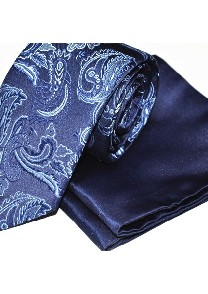 El Yapımı Kravat & Mendil Set Jakar Şal Desen Mikrofiber Kravat Mendil (SHA009)