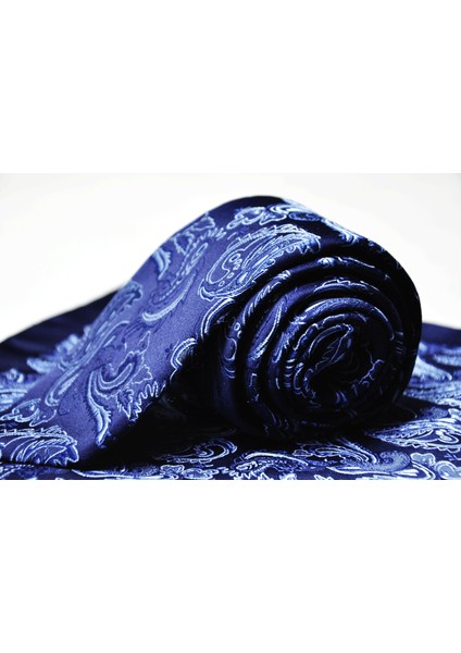 El Yapımı Kravat & Mendil Set Jakar Şal Desen Mikrofiber Kravat Mendil (SHA009)