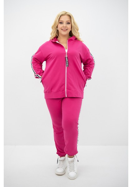 Kadın Büyük Beden Kapüşonlu Baskı Detaylı Eşofman Takımı 8136-25