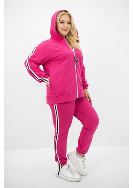 Kadın Büyük Beden Kapüşonlu Baskı Detaylı Eşofman Takımı 8136-25 modelleri