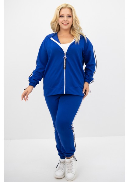 Kadın Büyük Beden Kapüşonlu Baskı Detaylı Eşofman Takımı 8136-25
