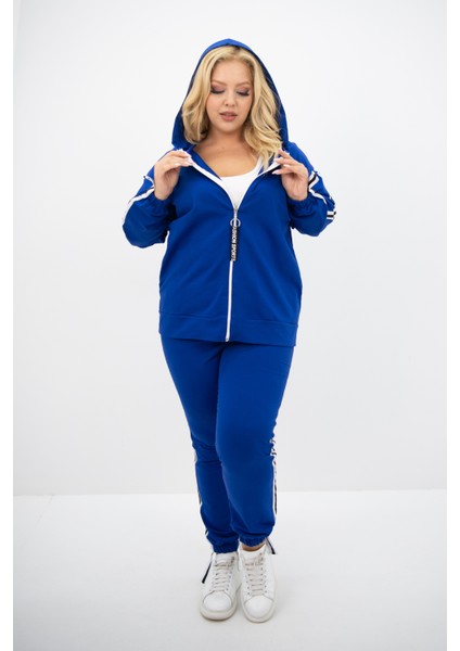 Kadın Büyük Beden Kapüşonlu Baskı Detaylı Eşofman Takımı 8136-25 fiyatları