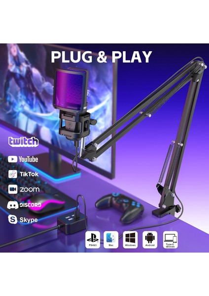 Zealsound Podcast Rgb Mikrofon Kiti Twitch Youtuber ve Canlı Yayın için özel Mikrofon A68S