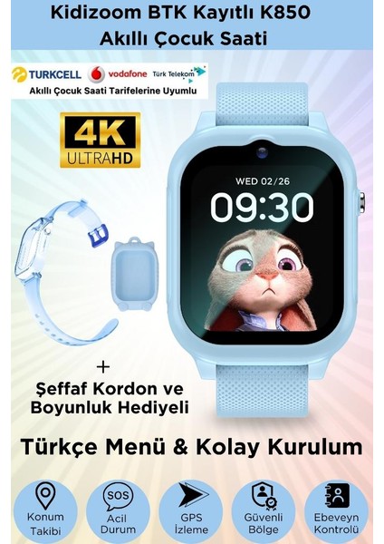 K850 Akıllı Çocuk Saati Sim Kartlı Konum Görüntülü Konuşma Özellikli Boyunluk Hediyeli Çocuk Saati