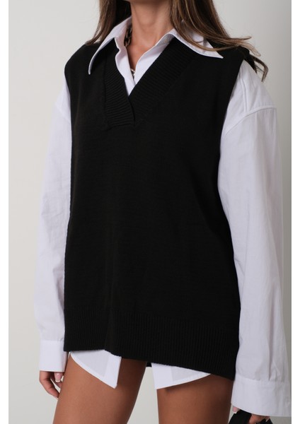 V Yaka Oversize Siyah Süveter fırsatları