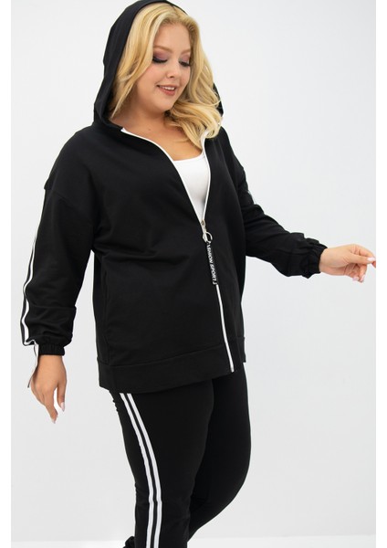 Kadın Büyük Beden Kapüşonlu Baskı Detaylı Eşofman Takımı 8136-25 modelleri