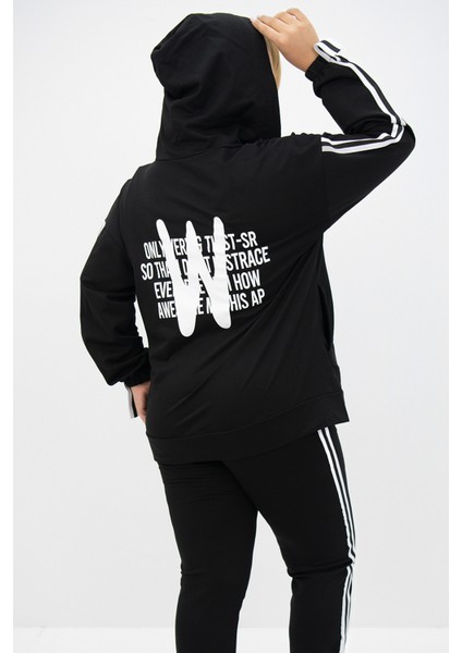 Kadın Büyük Beden Kapüşonlu Baskı Detaylı Eşofman Takımı 8136-25 fırsatları