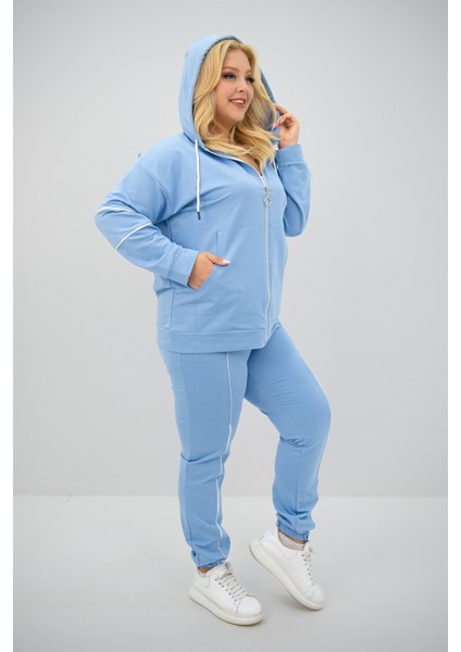 Kadın Büyük Beden Kapüşonlu Fermuar Detaylı Eşofman Takımı 8130-25 fiyatları
