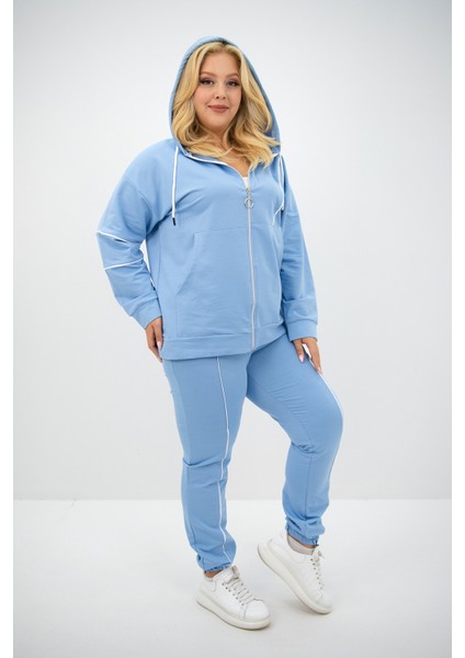 Kadın Büyük Beden Kapüşonlu Fermuar Detaylı Eşofman Takımı 8130-25 modelleri