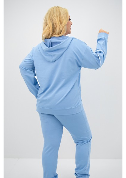 Kadın Büyük Beden Kapüşonlu Fermuar Detaylı Eşofman Takımı 8130-25 fırsatları