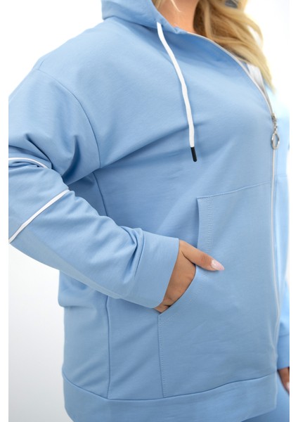 Kadın Büyük Beden Kapüşonlu Fermuar Detaylı Eşofman Takımı 8130-25 indirimleri