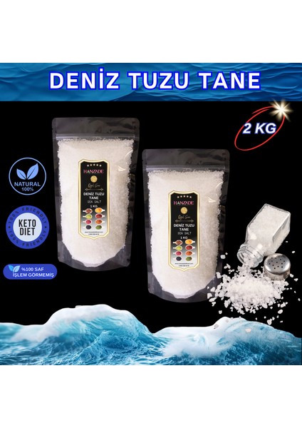 Saf Deniz Tuzu Tane Granül Iyot Ilavesiz 1 kg x 2 Adet