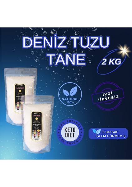 Saf Deniz Tuzu Tane Granül Iyot Ilavesiz 1 kg x 2 Adet