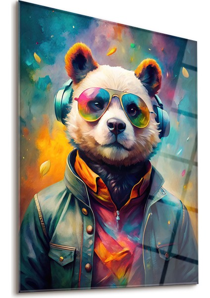 Groovy Panda - Sanatsal Cam Tablo - Modern Dekorlar