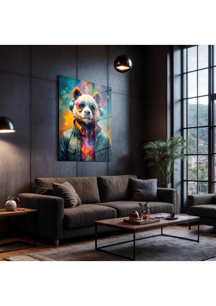 Groovy Panda - Sanatsal Cam Tablo - Modern Dekorlar