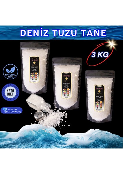 Saf Deniz Tuzu Tane Granül Iyot Ilavesiz 1 kg x 3 Adet