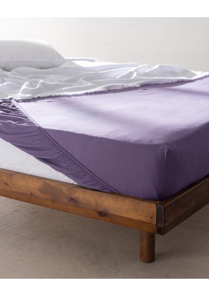 Valeria Çift Kişilik %100 Pamuk Lastikli Penye Çarşaf - Mor