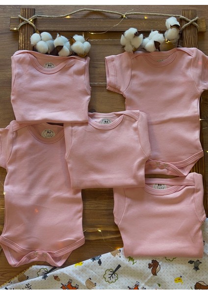 Kısa Kollu 5'li Organik Pamuk Çıtçıtlı Bebek Body&zıbın