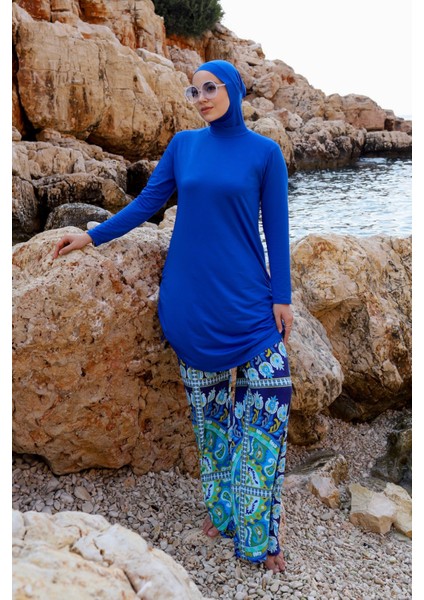 Remsa Kadın Tesettür Mayo Bol Paça Tasarım Su İtici Kumaş 3 Parça Üst Tunik Pantolon Bone fiyatları