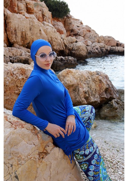 Remsa Kadın Tesettür Mayo Bol Paça Tasarım Su İtici Kumaş 3 Parça Üst Tunik Pantolon Bone modelleri