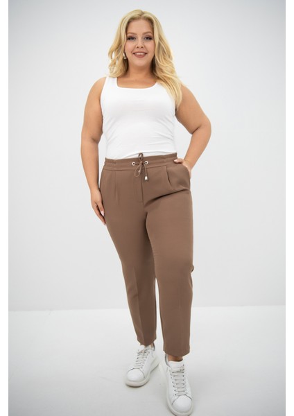 Kadın Büyük Beden Yüksek Bel Dökümlü Pantolon 6201-25