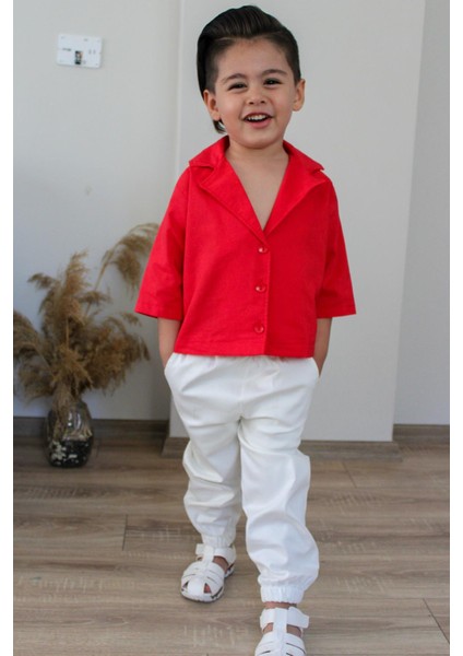 Unisex Çocuk Gömlek Kırmızı